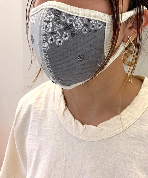 GREEN BOWL(グリーンボウル)の「【日本製】GREENBOWL Sweat Reversible Face Mask(Print) グリーンボウル スウェット リバーシブル フェイス マスク(マスク・レディース・ブルー/スミクロ/チャコール/キナリ/ブルー系その他/グレー系・FREE)」の7枚目の写真