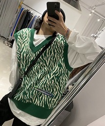 オーバサイズゼブラ柄Vネックニットベスト BM0916 【MASONPRINCE】【22SS New Color】