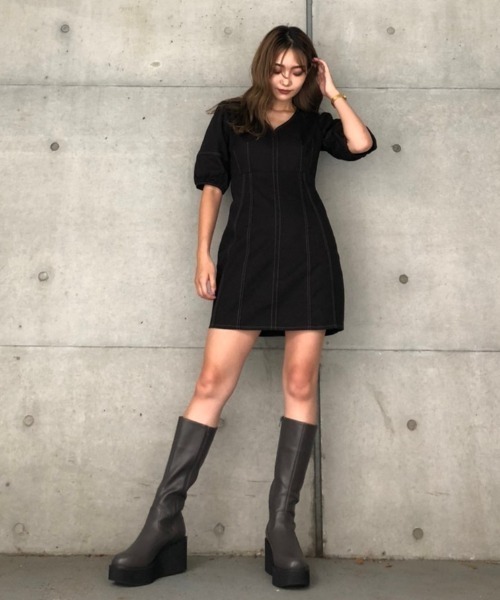 ENVYM（アンビー）の「ウエストタックツイルＯＰ（ワンピース・レディース・ブラック/レオパード・FREE）」の10枚目の写真