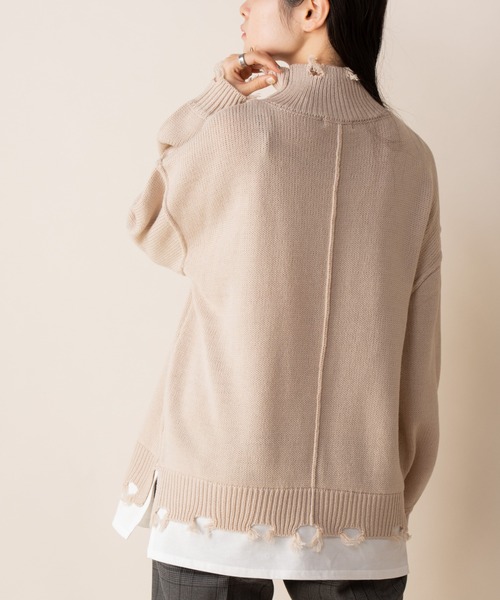 Mysa&Liina(ミーサリーナ)の「レイヤード風 ハイネックダメージニット(ニット/セーター・レディース・ベージュ/グレイッシュベージュ/アイボリー/ブラック・L/M)」の11枚目の写真