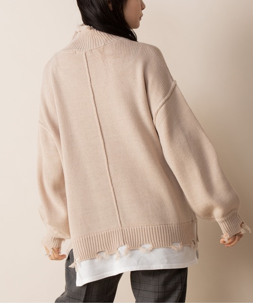 Mysa&Liina(ミーサリーナ)の「レイヤード風 ハイネックダメージニット(ニット/セーター・レディース・ベージュ/グレイッシュベージュ/アイボリー/ブラック・L/M)」の12枚目の写真