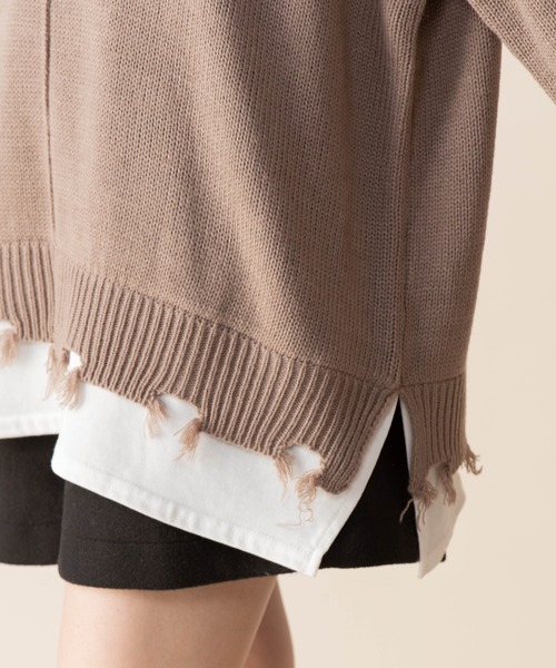 Mysa&Liina(ミーサリーナ)の「レイヤード風 ハイネックダメージニット(ニット/セーター・レディース・ベージュ/グレイッシュベージュ/アイボリー/ブラック・L/M)」の7枚目の写真