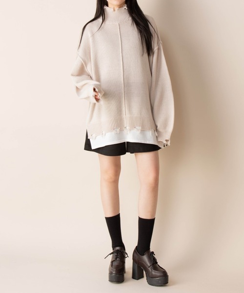 Mysa&Liina(ミーサリーナ)の「レイヤード風 ハイネックダメージニット(ニット/セーター・レディース・ベージュ/グレイッシュベージュ/アイボリー/ブラック・L/M)」の13枚目の写真