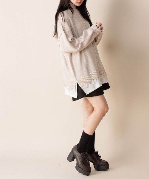 Mysa&Liina(ミーサリーナ)の「レイヤード風 ハイネックダメージニット(ニット/セーター・レディース・ベージュ/グレイッシュベージュ/アイボリー/ブラック・L/M)」の14枚目の写真