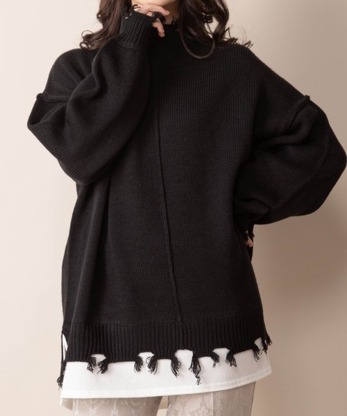 Mysa&Liina(ミーサリーナ)の「レイヤード風 ハイネックダメージニット(ニット/セーター・レディース・ベージュ/グレイッシュベージュ/アイボリー/ブラック・L/M)」の15枚目の写真