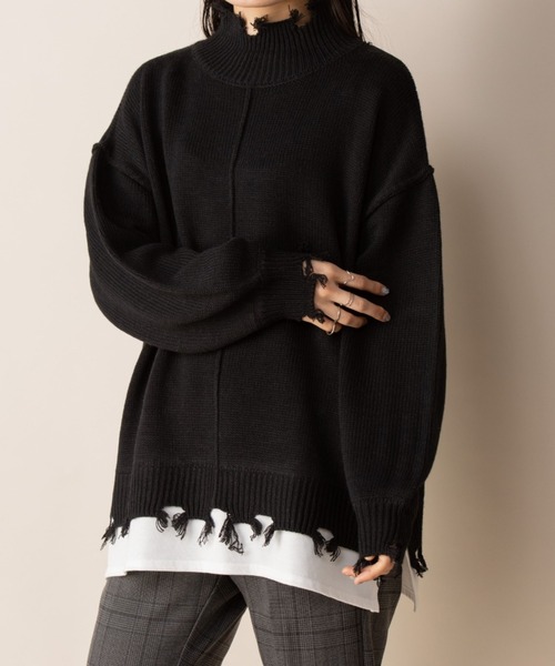 Mysa&Liina(ミーサリーナ)の「レイヤード風 ハイネックダメージニット(ニット/セーター・レディース・ベージュ/グレイッシュベージュ/アイボリー/ブラック・L/M)」の18枚目の写真