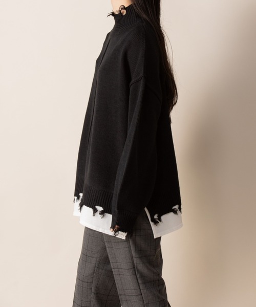 Mysa&Liina(ミーサリーナ)の「レイヤード風 ハイネックダメージニット(ニット/セーター・レディース・ベージュ/グレイッシュベージュ/アイボリー/ブラック・L/M)」の19枚目の写真