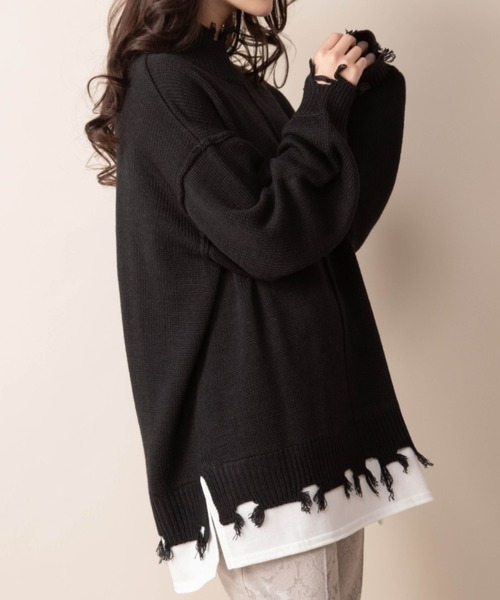 Mysa&Liina(ミーサリーナ)の「レイヤード風 ハイネックダメージニット(ニット/セーター・レディース・ベージュ/グレイッシュベージュ/アイボリー/ブラック・L/M)」の16枚目の写真