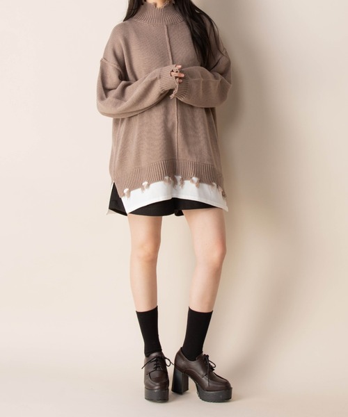 Mysa&Liina(ミーサリーナ)の「レイヤード風 ハイネックダメージニット(ニット/セーター・レディース・ベージュ/グレイッシュベージュ/アイボリー/ブラック・L/M)」の21枚目の写真