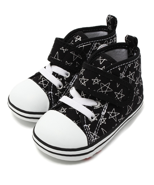 CONVERSE(コンバース)の「BABY ALL STAR SHINYSTARS V-1/ベビー オールスター シャイニースターズ V-1(スニーカー・キッズ・ホワイト×ピンク/ブラック×シルバー・13.5㎝/15cm/14.5㎝/14cm/12.5cm/12cm/13cm)」の1枚目の写真