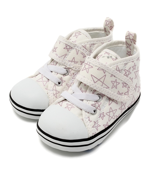 CONVERSE(コンバース)の「BABY ALL STAR SHINYSTARS V-1/ベビー オールスター シャイニースターズ V-1(スニーカー・キッズ・ホワイト×ピンク/ブラック×シルバー・13.5㎝/15cm/14.5㎝/14cm/12.5cm/12cm/13cm)」の2枚目の写真