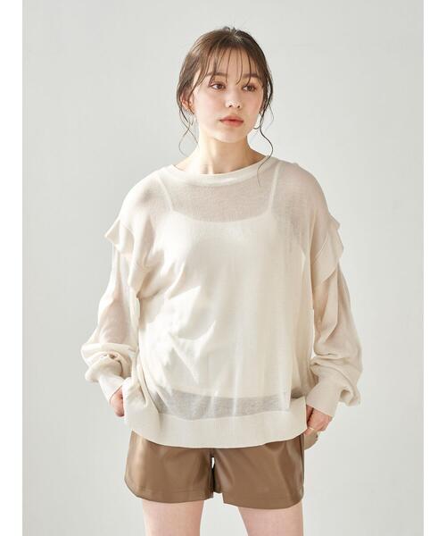 earth music&ecology（アースミュージックアンドエコロジー）の「SET2点 シアーニット+インナー ＊（ニット/セーター・レディース・ライトイエロー/アイボリー/ブラウン・FREE）」の4枚目の写真