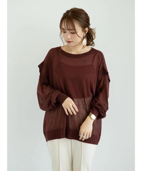 earth music&ecology（アースミュージックアンドエコロジー）の「SET2点 シアーニット+インナー ＊（ニット/セーター・レディース・ライトイエロー/アイボリー/ブラウン・FREE）」の5枚目の写真