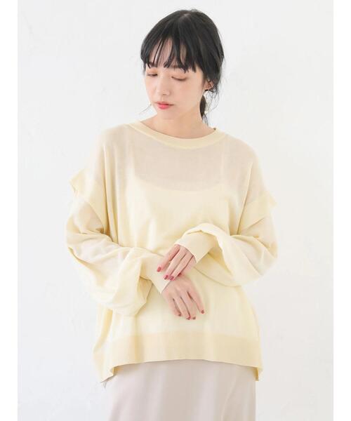 earth music&ecology（アースミュージックアンドエコロジー）の「SET2点 シアーニット+インナー ＊（ニット/セーター・レディース・ライトイエロー/アイボリー/ブラウン・FREE）」の6枚目の写真