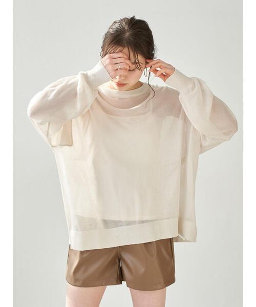 earth music&ecology（アースミュージックアンドエコロジー）の「SET2点 シアーニット+インナー ＊（ニット/セーター・レディース・ライトイエロー/アイボリー/ブラウン・FREE）」の21枚目の写真