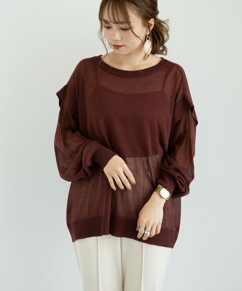 earth music&ecology（アースミュージックアンドエコロジー）の「SET2点 シアーニット+インナー ＊（ニット/セーター・レディース・ライトイエロー/アイボリー/ブラウン・FREE）」の2枚目の写真