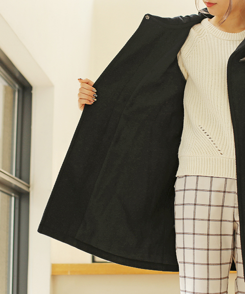 Another Edition（アナザーエディション）の「ヘリンボーンロングダッフル（ブラック）/AE HRBN LONG DFL09（ダッフルコート・レディース・ブラック・SMALL/MEDIUM）」の6枚目の写真