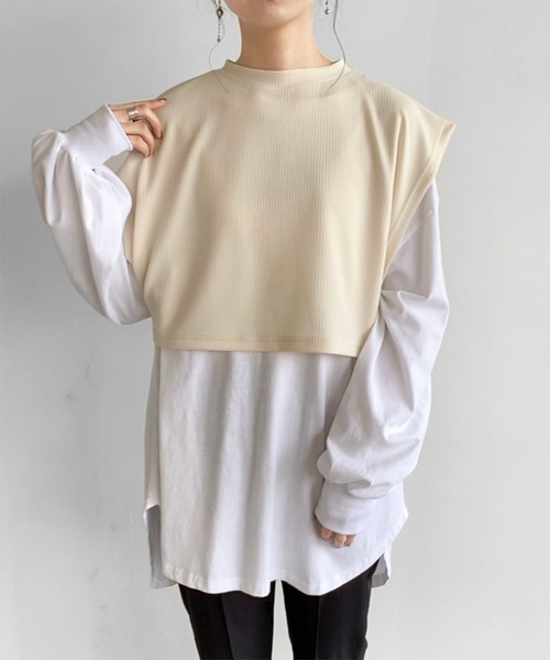 Birthday room（バースデイルーム）の「バックスリット2WAYデザインショート丈カットベスト（ベスト・レディース・ブラック/ベージュ/ライム/アイボリー・FREE）」の5枚目の写真