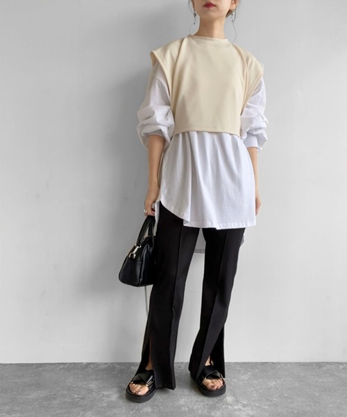 Birthday room（バースデイルーム）の「バックスリット2WAYデザインショート丈カットベスト（ベスト・レディース・ブラック/ベージュ/ライム/アイボリー・FREE）」の7枚目の写真