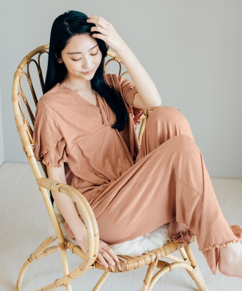 fran de lingerie（フランデランジェリー）の「bumpyプルオーバー・パンツ上下セット（ルームウェア/パジャマ・レディース・ブラウン/セージグリーン/ダークグレー・M-L）」の8枚目の写真