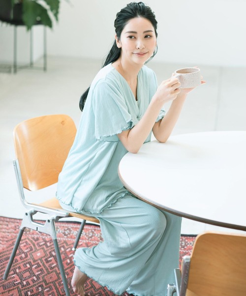 fran de lingerie（フランデランジェリー）の「bumpyプルオーバー・パンツ上下セット（ルームウェア/パジャマ・レディース・ブラウン/セージグリーン/ダークグレー・M-L）」の11枚目の写真