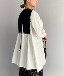 PICCIN | 後ろリボン布帛切替ボリューム袖プルオーバー(Tシャツ/カットソー)