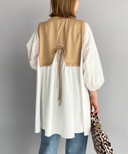 PICCIN(ピッチン)の「後ろリボン布帛切替ボリューム袖プルオーバー(Tシャツ/カットソー・レディース・ブラック/ベージュ/ブラック系その他/ブラウン系その他・M)」の4枚目の写真