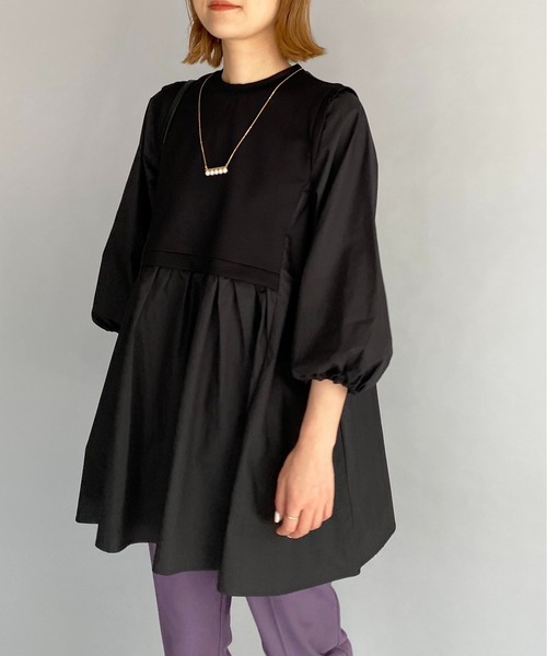 PICCIN(ピッチン)の「後ろリボン布帛切替ボリューム袖プルオーバー(Tシャツ/カットソー・レディース・ブラック/ベージュ/ブラック系その他/ブラウン系その他・M)」の2枚目の写真