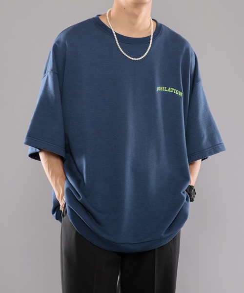 kutir(クティール)の「カレッジロゴ刺繍ルーズTシャツ(Tシャツ/カットソー・メンズ・ダークグリーン/グレー/ダークブルー・MEDIUM/LARGE)」の1枚目の写真