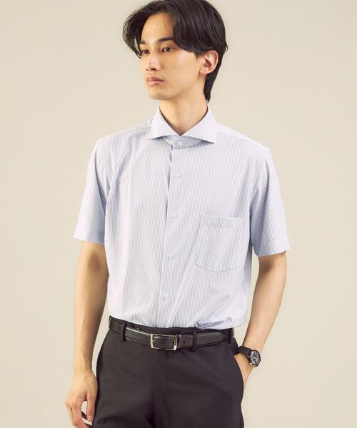 WORK TRIP OUTFITS GREEN LABEL RELAXING（ワークトリップアウトフィッツグリーンレーベル リラクシング）の「WTO Pロンスト トリコット カッタウェイ スリム ドレスシャツ -イージーアイロン・吸水速乾・ストレッチ-（ビジネスシャツ・メンズ・ライトブルー/コバルトブルー・SMALL/LARGE/X-LARGE/MEDIUM）」の2枚目の写真