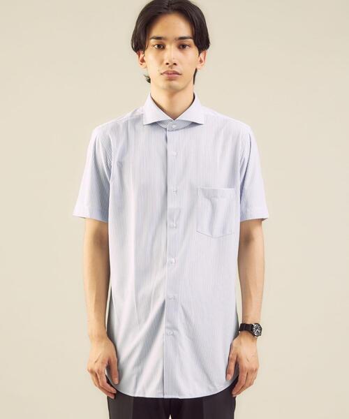WORK TRIP OUTFITS GREEN LABEL RELAXING（ワークトリップアウトフィッツグリーンレーベル リラクシング）の「WTO Pロンスト トリコット カッタウェイ スリム ドレスシャツ -イージーアイロン・吸水速乾・ストレッチ-（ビジネスシャツ・メンズ・ライトブルー/コバルトブルー・SMALL/LARGE/X-LARGE/MEDIUM）」の8枚目の写真