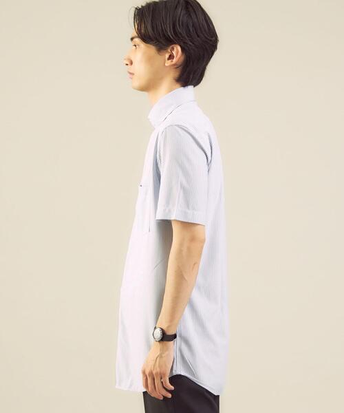 WORK TRIP OUTFITS GREEN LABEL RELAXING（ワークトリップアウトフィッツグリーンレーベル リラクシング）の「WTO Pロンスト トリコット カッタウェイ スリム ドレスシャツ -イージーアイロン・吸水速乾・ストレッチ-（ビジネスシャツ・メンズ・ライトブルー/コバルトブルー・SMALL/LARGE/X-LARGE/MEDIUM）」の4枚目の写真