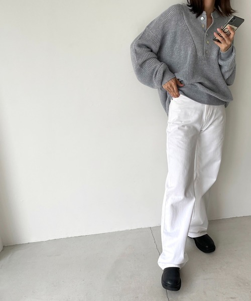 CANAL JEAN（キャナルジーン）の「RED CHOP WORKS(レッドチョップワークス) ヘンリーネックニット（ニット/セーター・レディース・ヘザーグレー/ベージュ・38）」の5枚目の写真