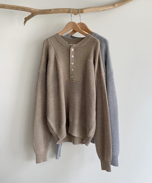 CANAL JEAN（キャナルジーン）の「RED CHOP WORKS(レッドチョップワークス) ヘンリーネックニット（ニット/セーター・レディース・ヘザーグレー/ベージュ・38）」の13枚目の写真