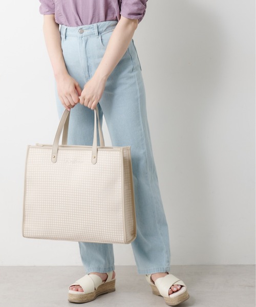 OLIVE des OLIVE（オリーブデオリーブ）の「トリミングトートバッグ（トートバッグ・レディース・オフホワイト/ブラック/ベージュ/ダークブラウン・FREE）」の5枚目の写真