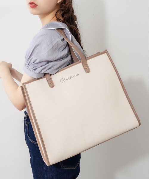 OLIVE des OLIVE（オリーブデオリーブ）の「トリミングトートバッグ（トートバッグ・レディース・オフホワイト/ブラック/ベージュ/ダークブラウン・FREE）」の8枚目の写真