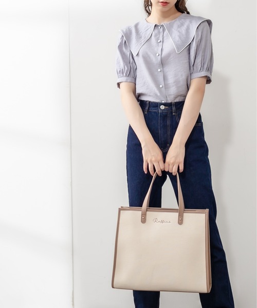 OLIVE des OLIVE（オリーブデオリーブ）の「トリミングトートバッグ（トートバッグ・レディース・オフホワイト/ブラック/ベージュ/ダークブラウン・FREE）」の10枚目の写真