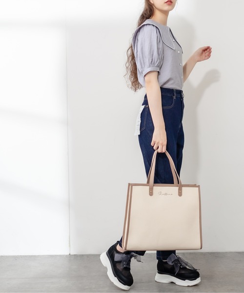 OLIVE des OLIVE（オリーブデオリーブ）の「トリミングトートバッグ（トートバッグ・レディース・オフホワイト/ブラック/ベージュ/ダークブラウン・FREE）」の12枚目の写真