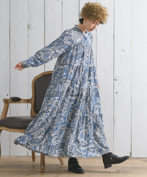 manana suerte(マニャーナスエルテ)の「ペイズリーティアードワンピース(ワンピース・レディース・イエロー/ブルー・FREE)」の1枚目の写真