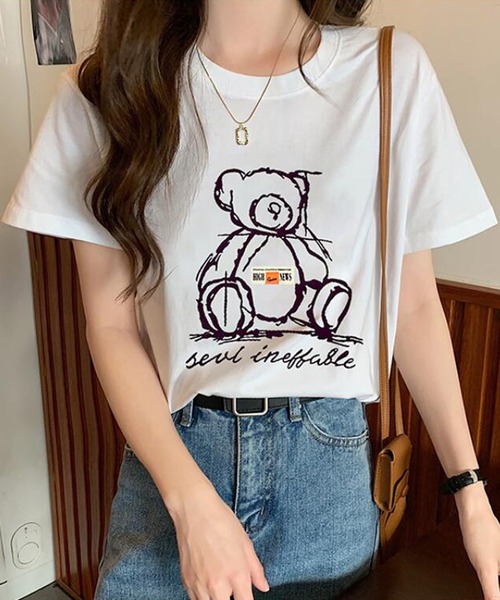 Bifrost(ビフレスト)の「くまプリントTシャツ(Tシャツ/カットソー・レディース・ホワイト/ブラック・L/M)」の2枚目の写真