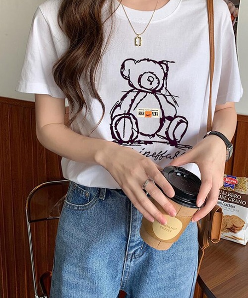Bifrost(ビフレスト)の「くまプリントTシャツ(Tシャツ/カットソー・レディース・ホワイト/ブラック・L/M)」の3枚目の写真