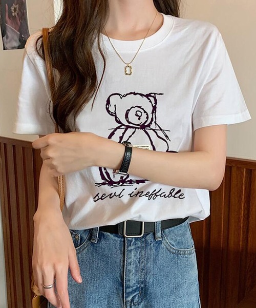 Bifrost(ビフレスト)の「くまプリントTシャツ(Tシャツ/カットソー・レディース・ホワイト/ブラック・L/M)」の4枚目の写真