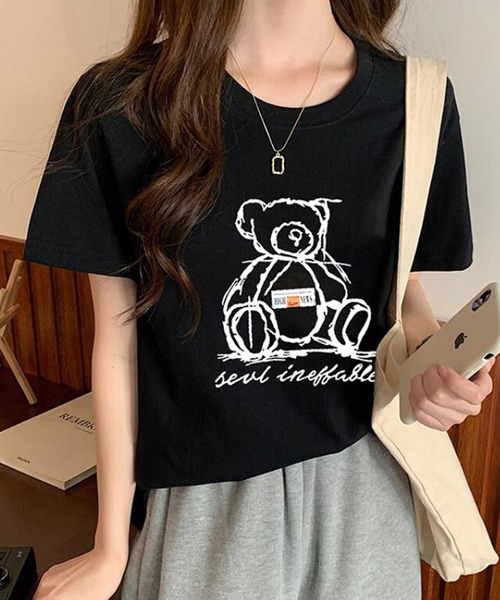 Bifrost(ビフレスト)の「くまプリントTシャツ(Tシャツ/カットソー・レディース・ホワイト/ブラック・L/M)」の7枚目の写真