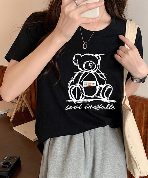 Bifrost(ビフレスト)の「くまプリントTシャツ(Tシャツ/カットソー・レディース・ホワイト/ブラック・L/M)」の8枚目の写真