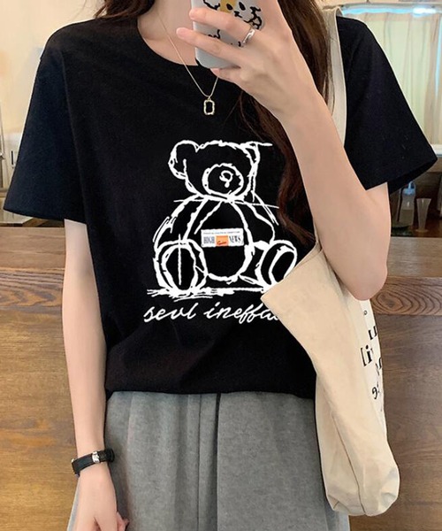 Bifrost(ビフレスト)の「くまプリントTシャツ(Tシャツ/カットソー・レディース・ホワイト/ブラック・L/M)」の9枚目の写真