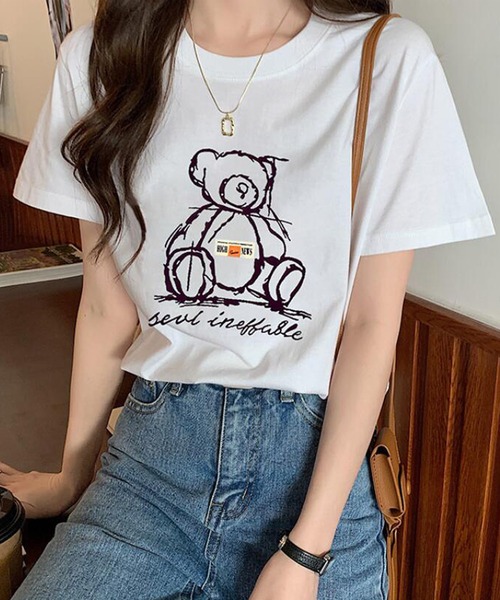 Bifrost(ビフレスト)の「くまプリントTシャツ(Tシャツ/カットソー・レディース・ホワイト/ブラック・L/M)」の6枚目の写真