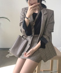 【セットアップ】チェック柄テーラードジャケット+ベーシックミニスカート２点セット【ZOZOTOWN限定】