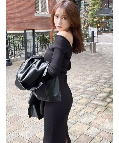 RESEXXY（リゼクシー）の「フロントクロス長袖ニットワンピース（ワンピース・レディース・ブラック/ベージュ/アイボリー/ワイン/ミント・SMALL/MEDIUM）」の11枚目の写真