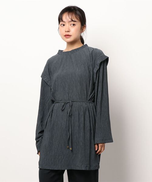 VENCEEXCHANGE（ヴァンスエクスチェンジ）の「プリーツトップス（シャツ/ブラウス・レディース・ライトグレー/チャコールグレー/オフホワイト・M）」の6枚目の写真