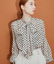 MADEMOISELLE ROPE' | ドットギャザーボウタイブラウス(シャツ/ブラウス)